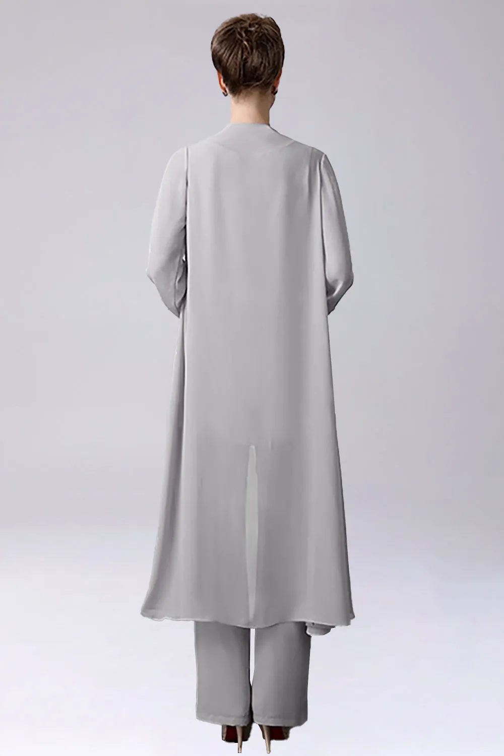 Sliver Jumpsuit/Pantsuit Separates Floor-Length Chiffon Mother of the Bride Dress sold by Zapaka product image thumbnail 2