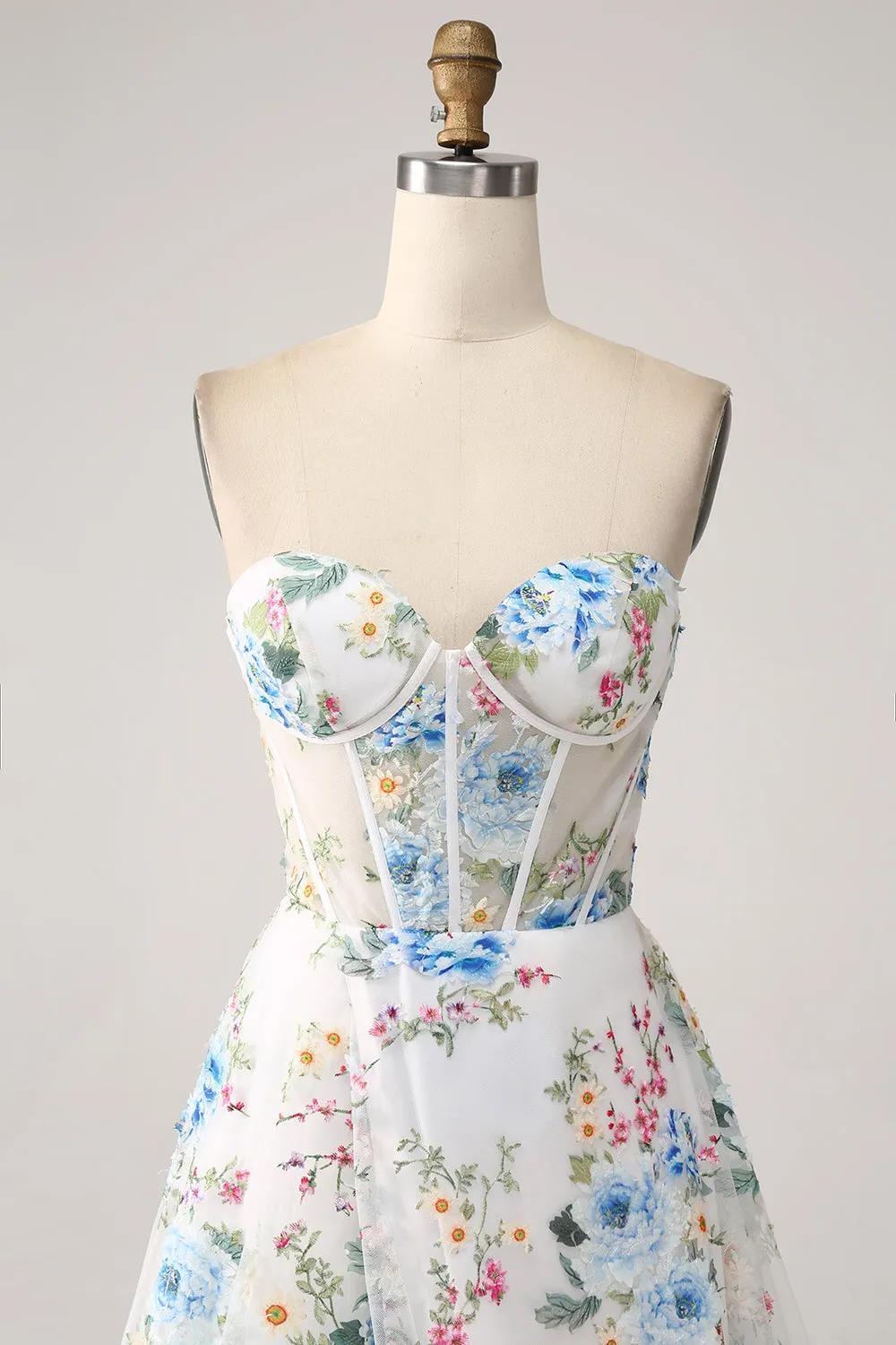 Ivory Flower A-Line Strapless Long Corset Prom Dress sold by Zapaka product image thumbnail 4