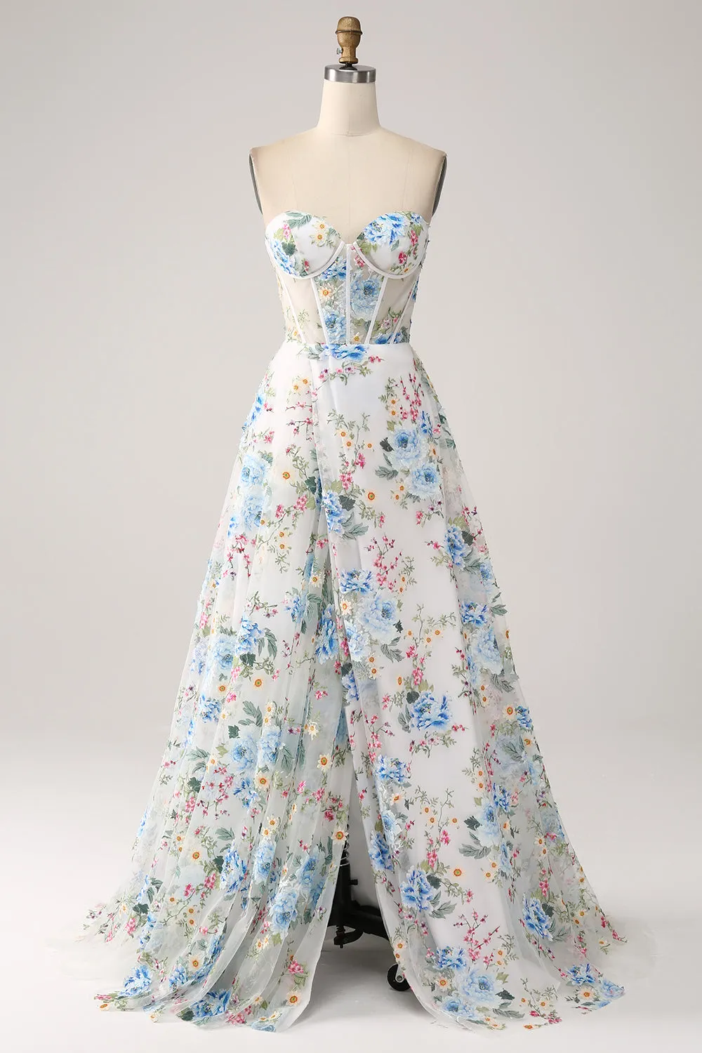 Ivory Flower A-Line Strapless Long Corset Prom Dress sold by Zapaka