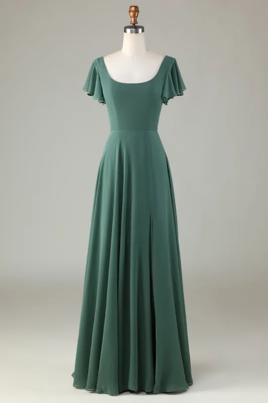 A-Line Eucalyptus Long Bridesmaid Dress with Ruffles sold by Zapaka