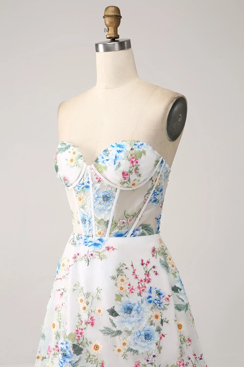 Ivory Flower A-Line Strapless Long Corset Prom Dress sold by Zapaka product image thumbnail 5