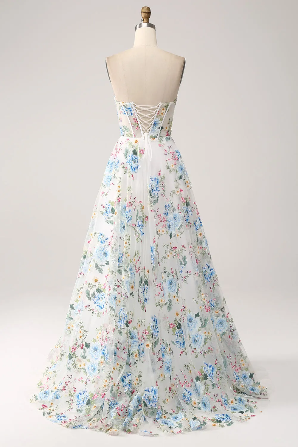 Ivory Flower A-Line Strapless Long Corset Prom Dress sold by Zapaka product image thumbnail 2