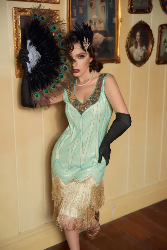 Sequins Green Short 1920s Party Dress sold by Zapaka