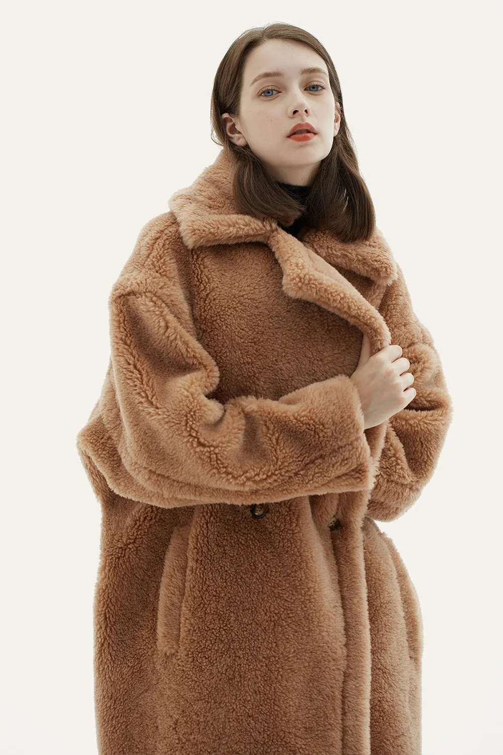 Camel Lapel Fleece Oversized Long Fuzzy Teddy Coat sold by Zapaka product image thumbnail 5