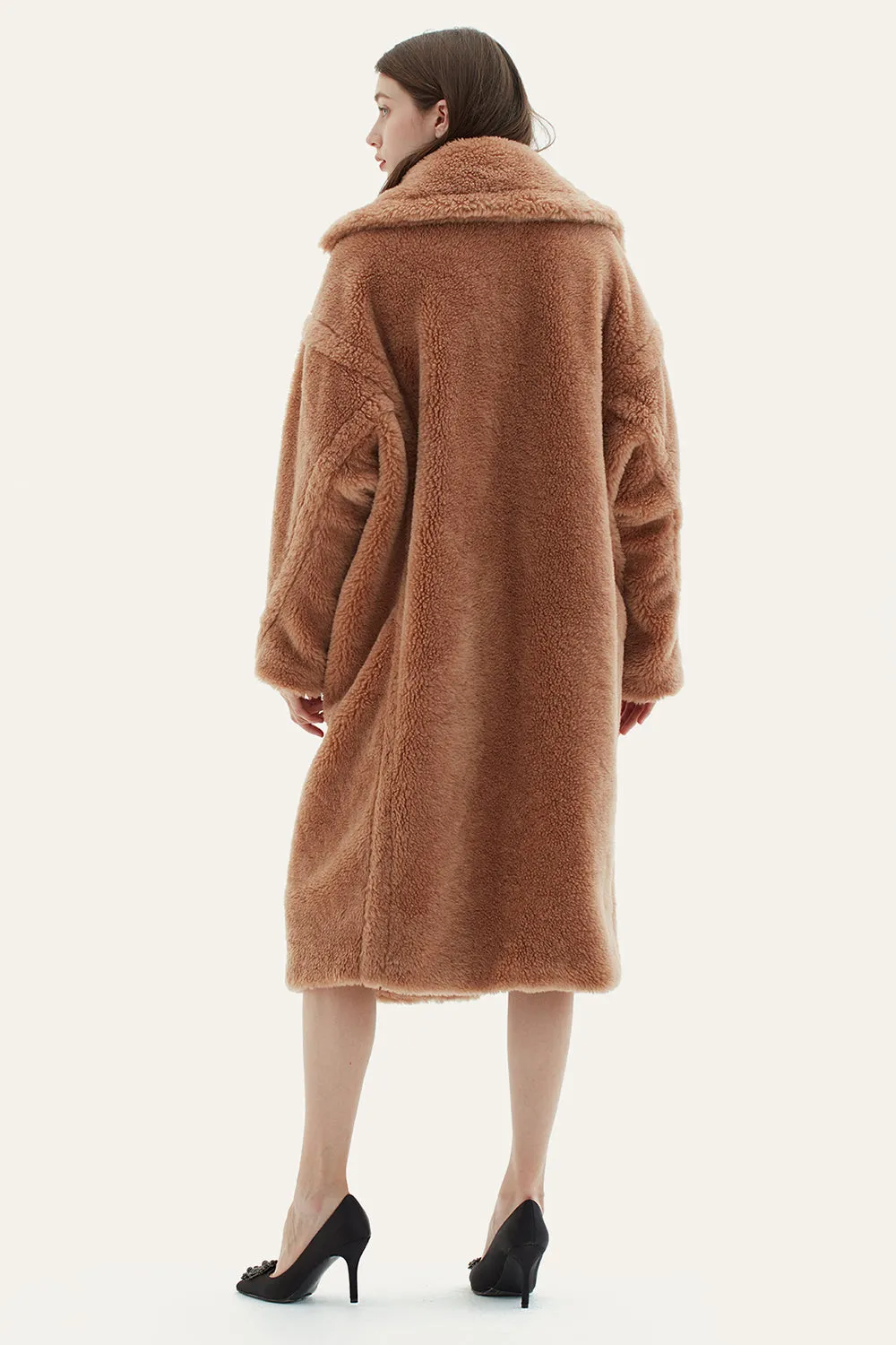 Camel Lapel Fleece Oversized Long Fuzzy Teddy Coat sold by Zapaka product image thumbnail 2