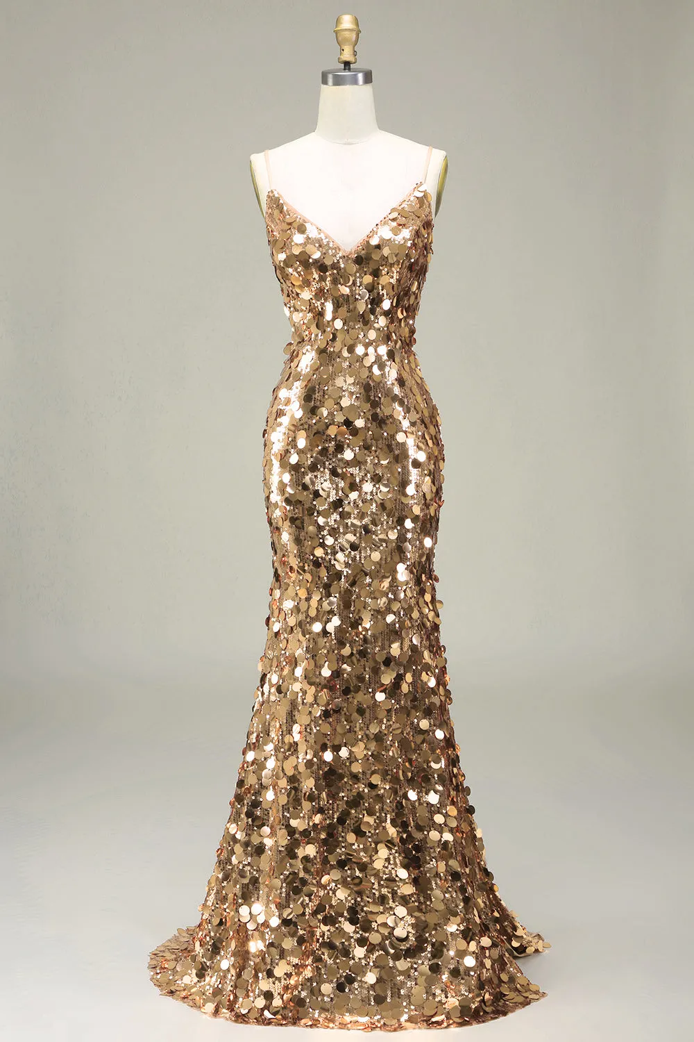 Sparkly Golden Mermaid Sequin Prom Dress With Slit sold by Zapaka