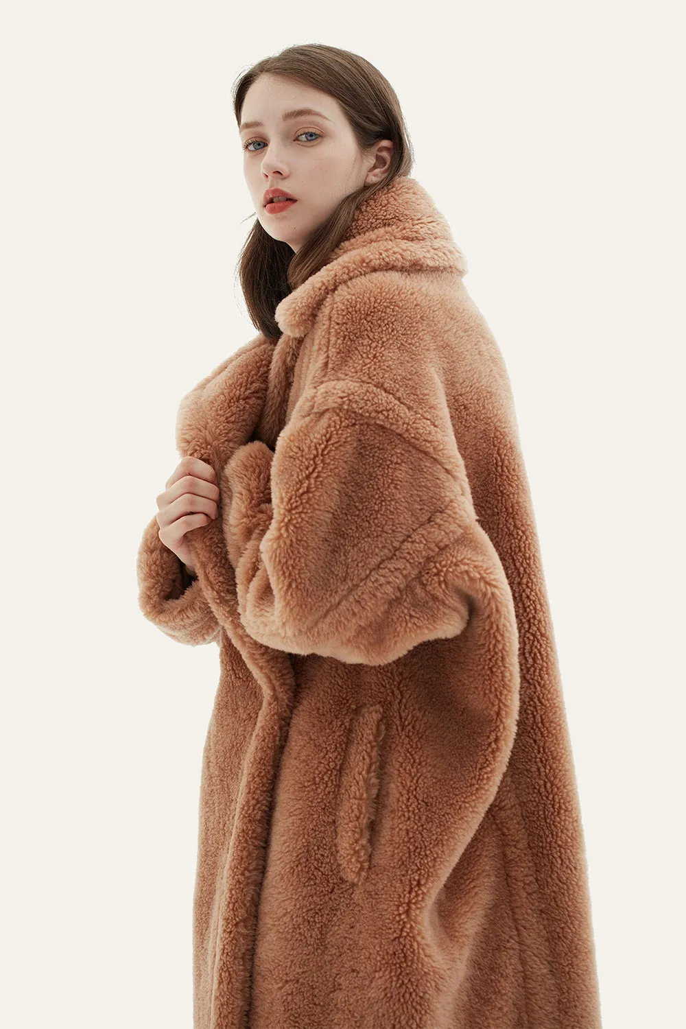 Camel Lapel Fleece Oversized Long Fuzzy Teddy Coat sold by Zapaka product image thumbnail 4