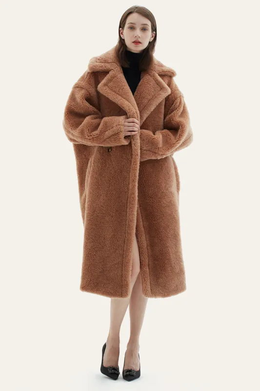 Camel Lapel Fleece Oversized Long Fuzzy Teddy Coat sold by Zapaka
