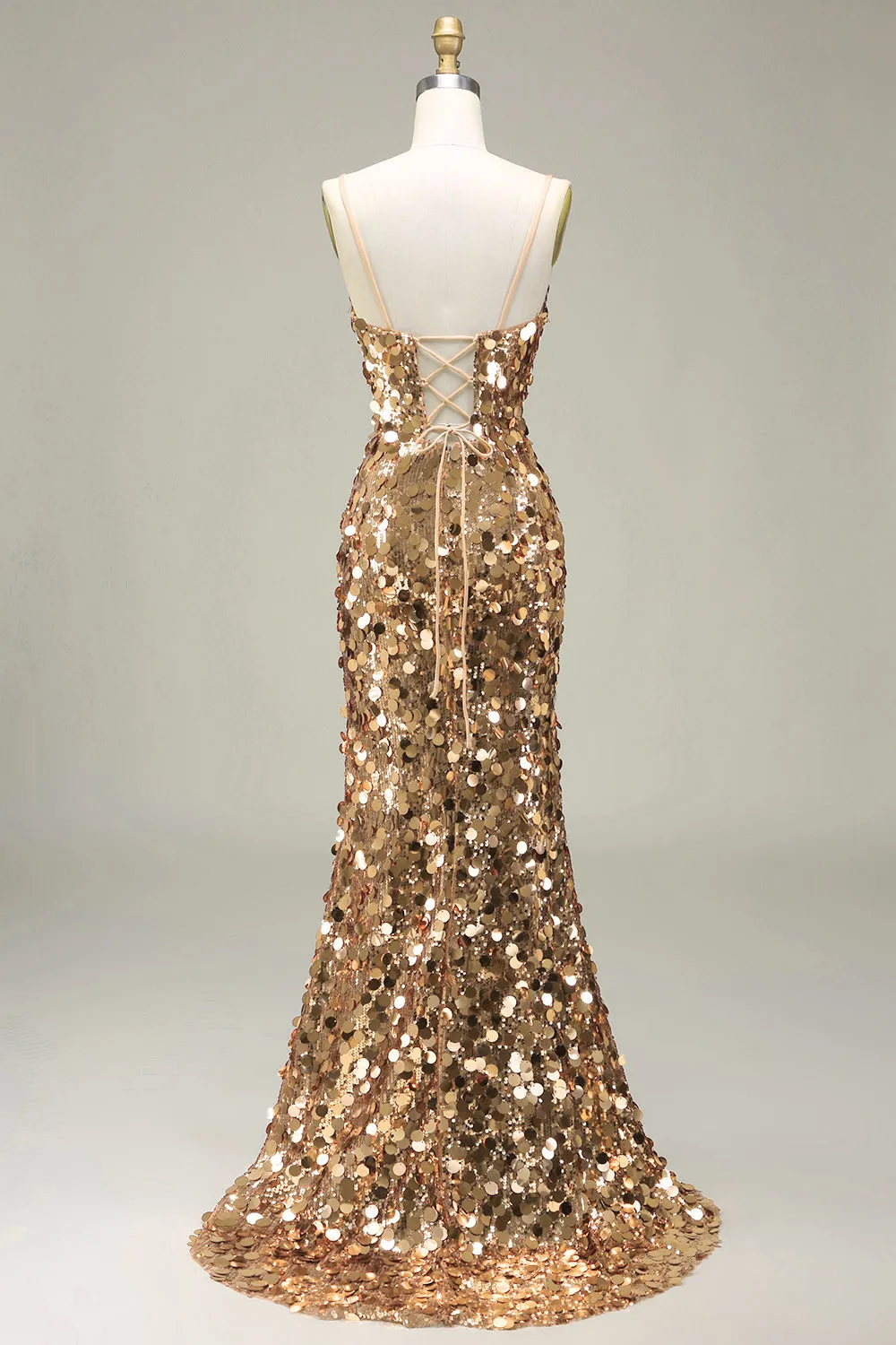 Sparkly Golden Mermaid Sequin Prom Dress With Slit sold by Zapaka product image thumbnail 2