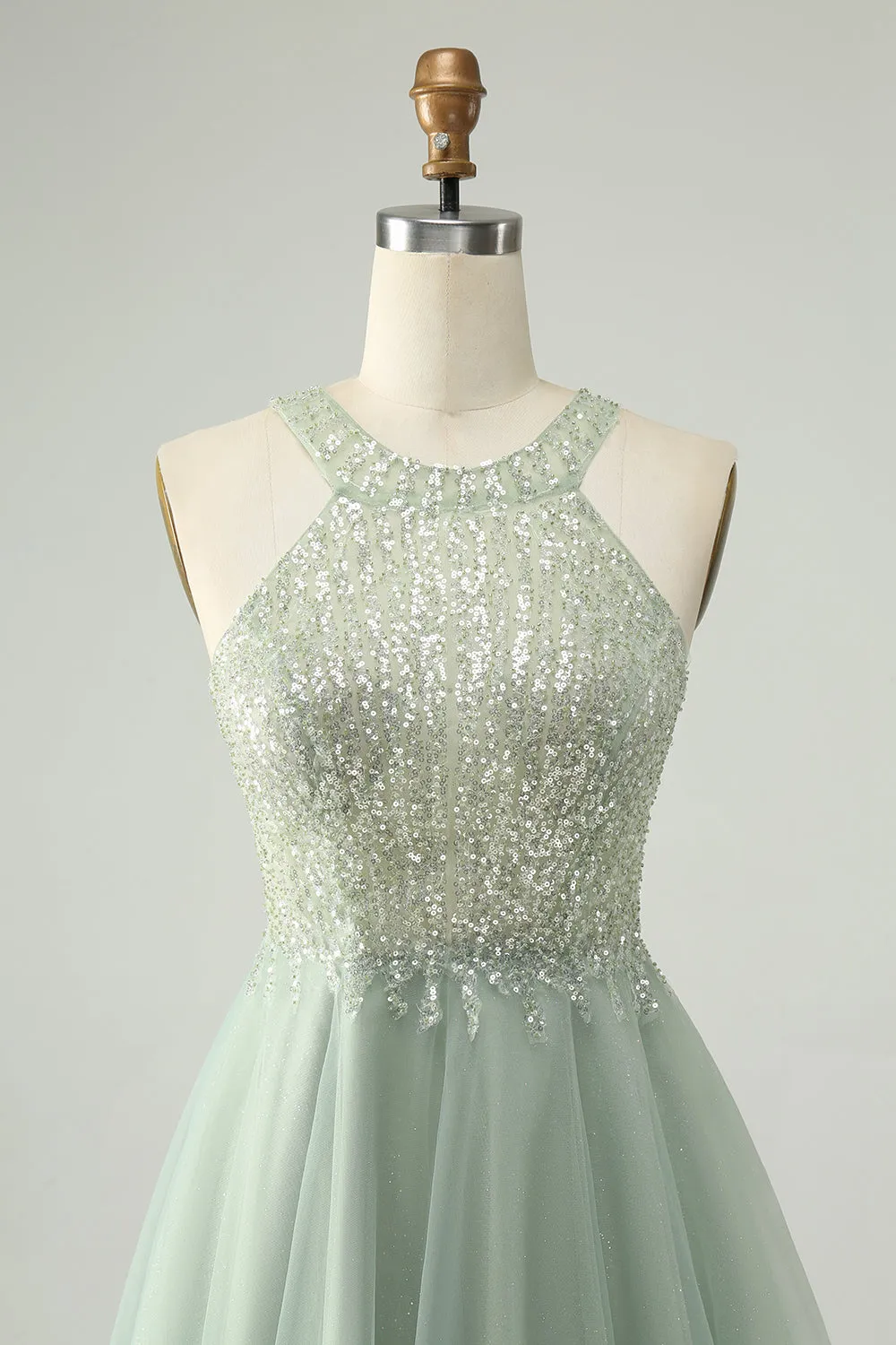 Dusty Green Halter Sequins A Line Homecoming Dress sold by Zapaka product image thumbnail 4