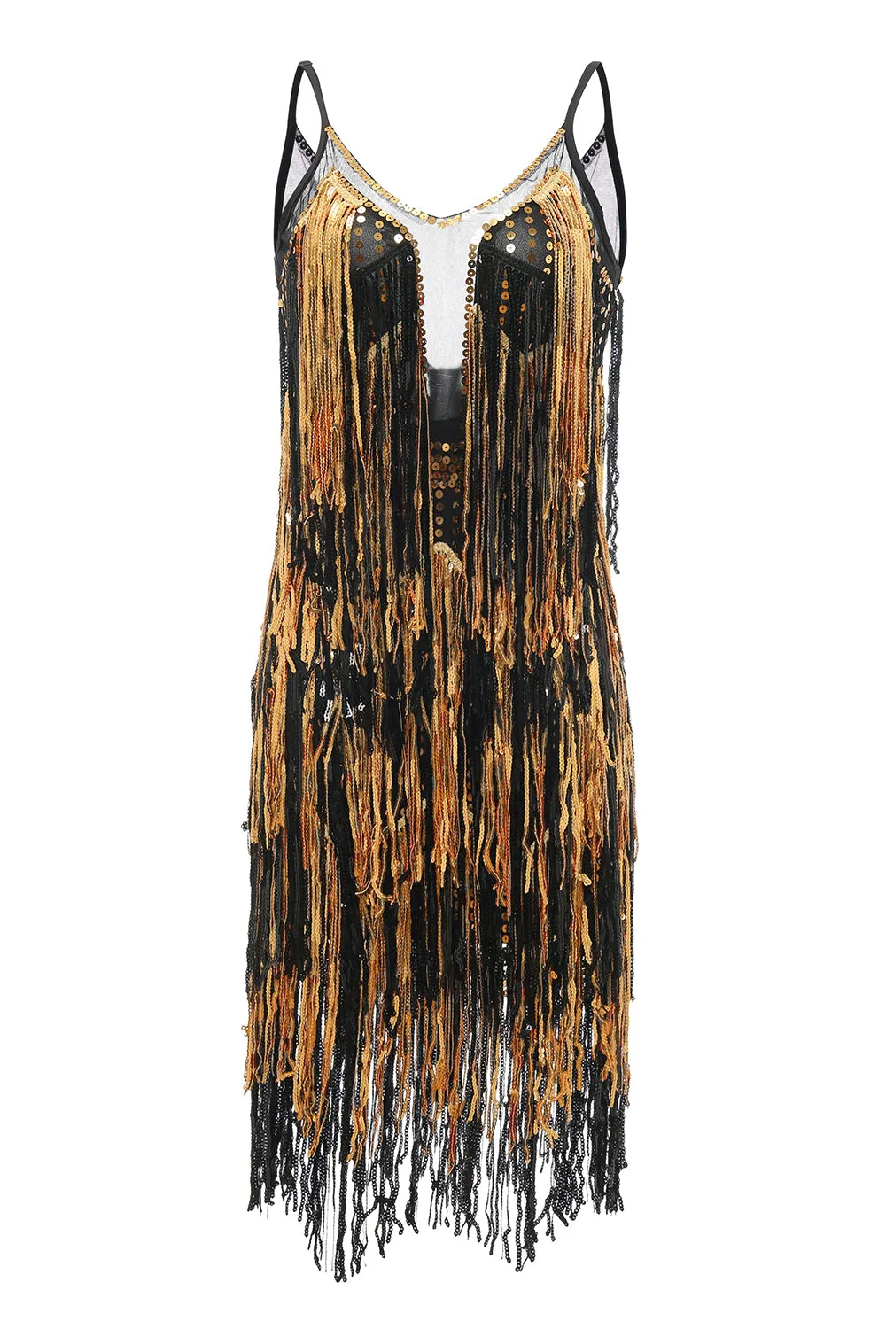 Black Golden Fringes 1920s Dress with Sequins sold by Zapaka