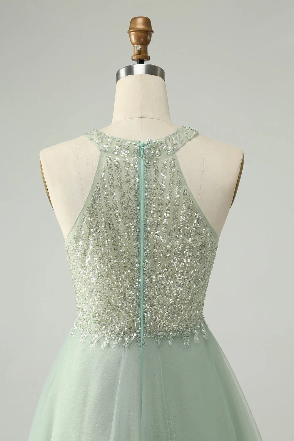 Dusty Green Halter Sequins A Line Homecoming Dress sold by Zapaka product image thumbnail 5
