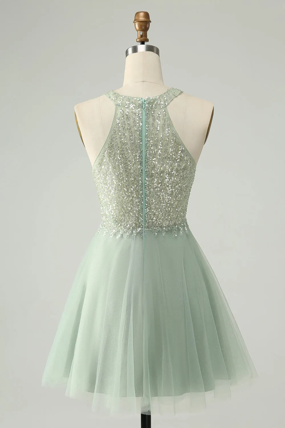Dusty Green Halter Sequins A Line Homecoming Dress sold by Zapaka product image thumbnail 2