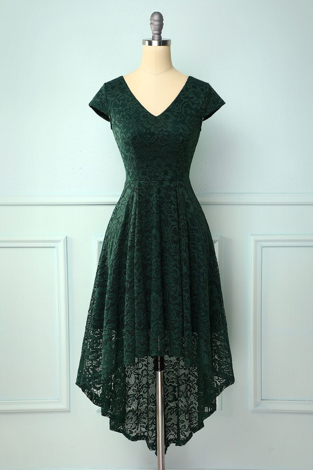 Dark Green High Low Lace Dress sold by Zapaka