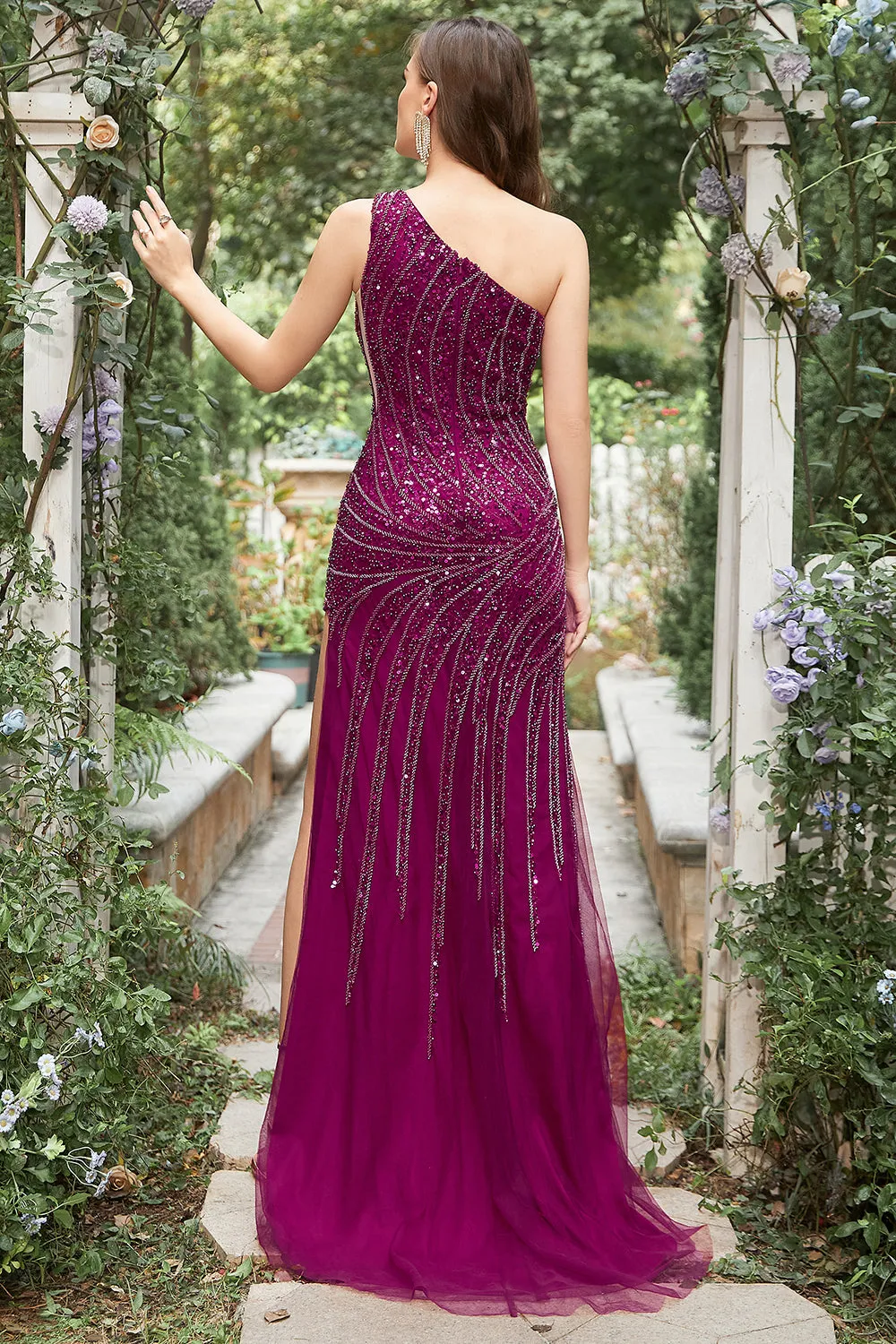 Mermaid One Shoulder Dark Purple Beaded Long Prom Dress with Slit sold by Zapaka product image thumbnail 2