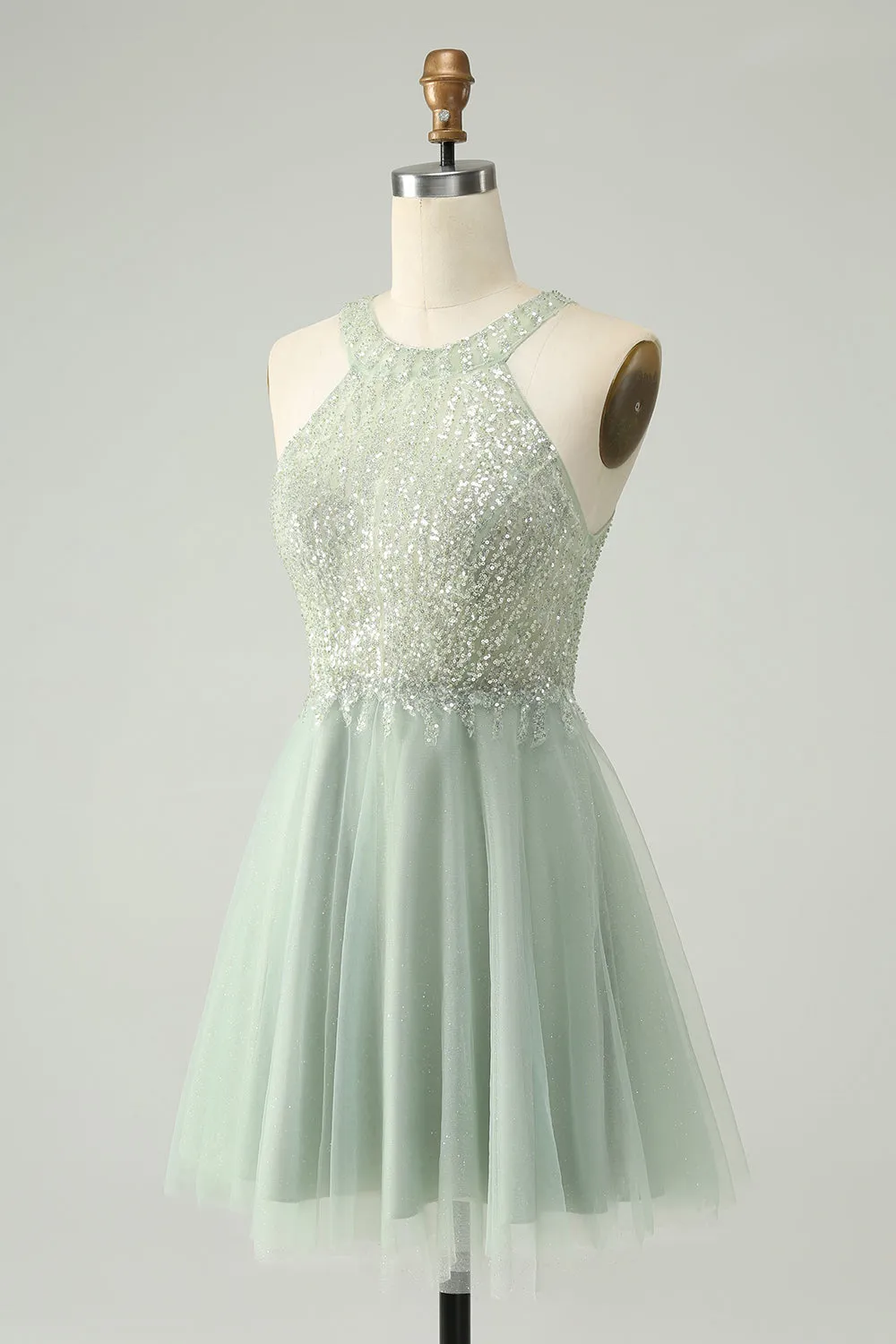 Dusty Green Halter Sequins A Line Homecoming Dress sold by Zapaka product image thumbnail 3