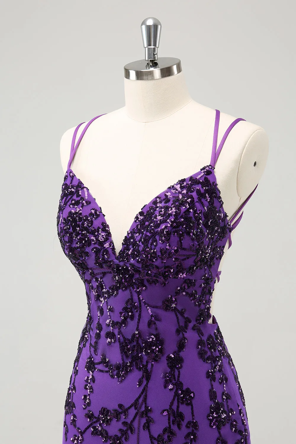 Sparkly Purple Spaghetti Straps Tight Short Homecoming Dress with Appliques sold by Zapaka product image thumbnail 5