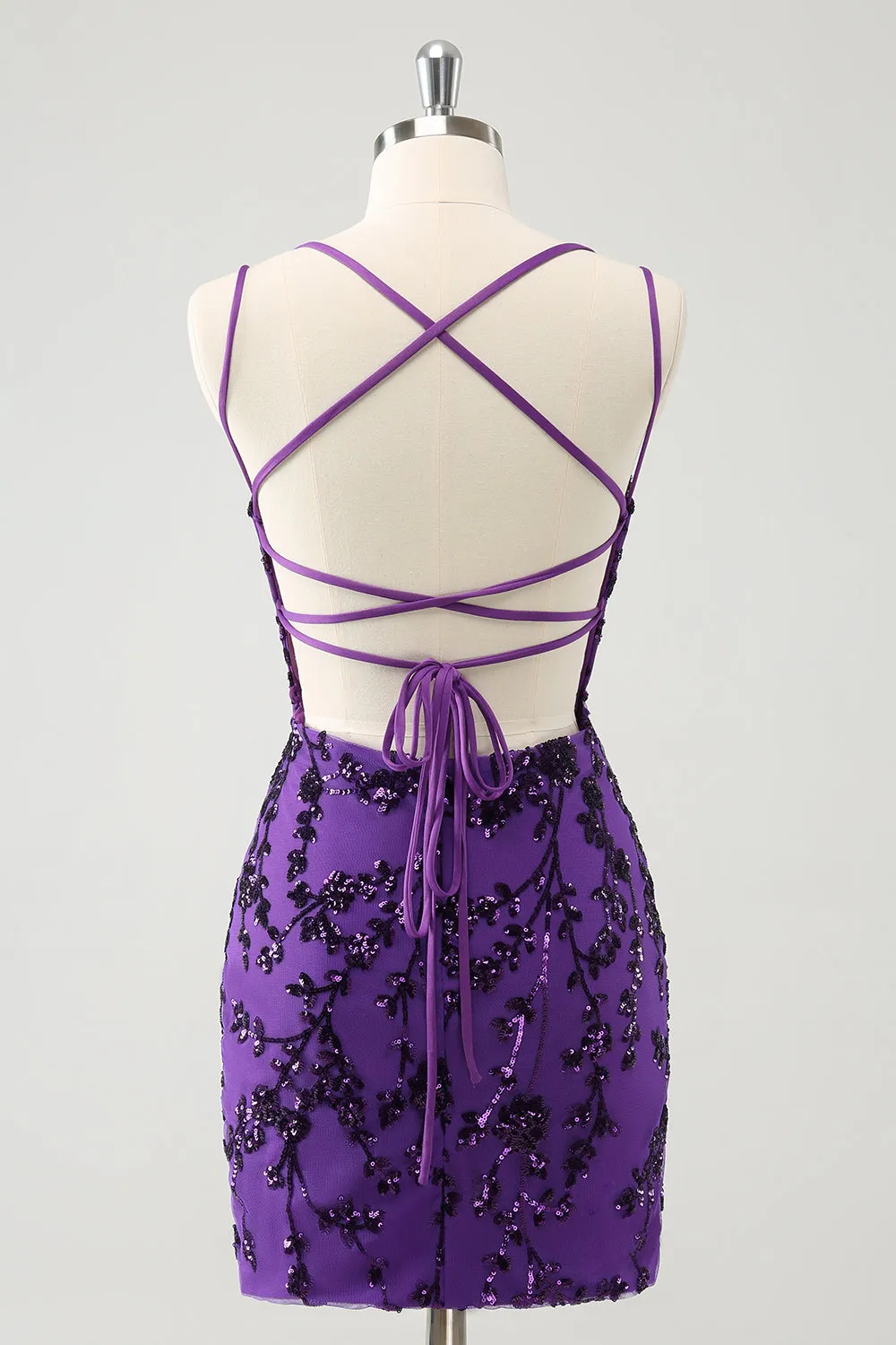 Sparkly Purple Spaghetti Straps Tight Short Homecoming Dress with Appliques sold by Zapaka product image thumbnail 2