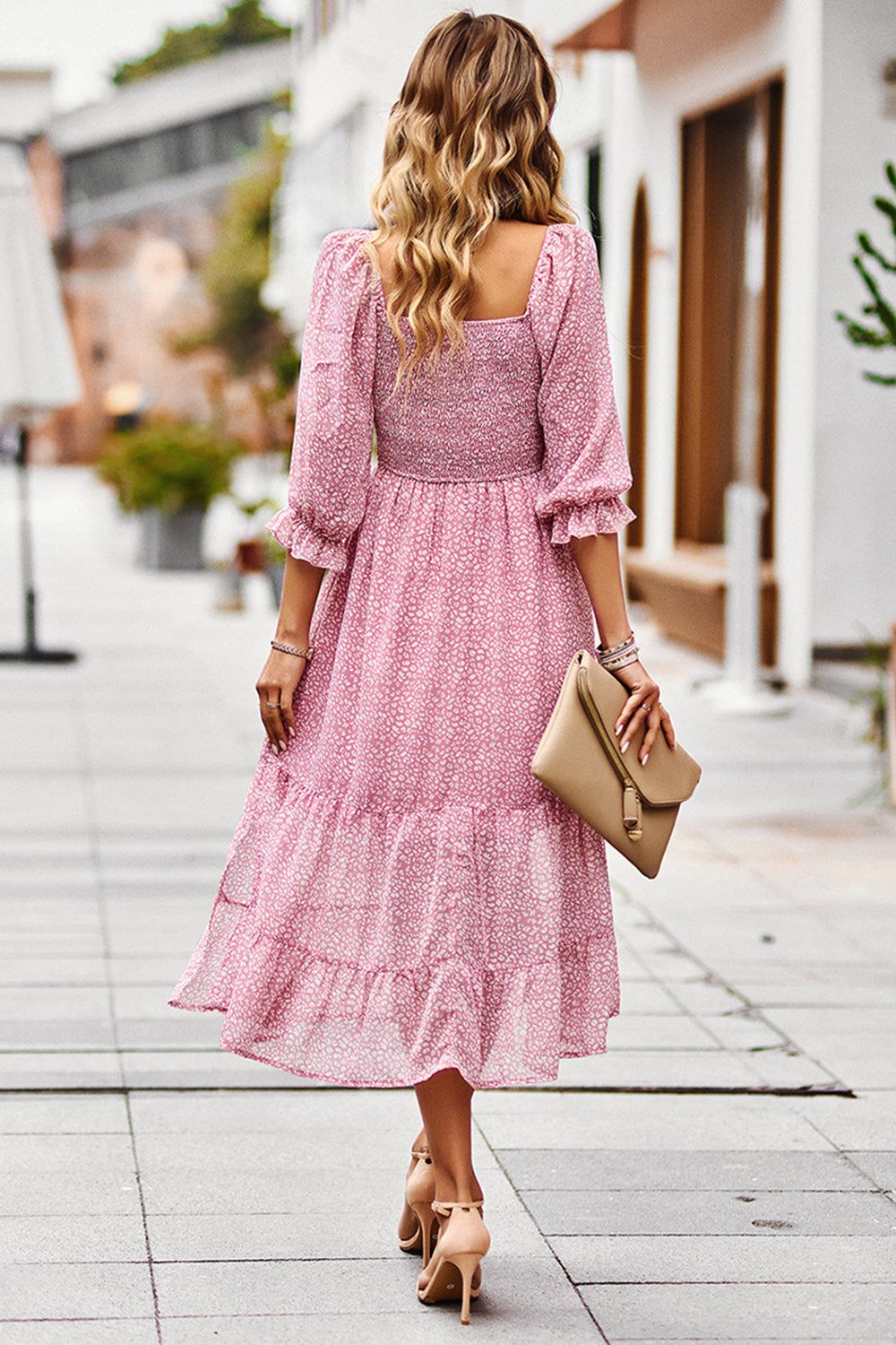 Pink Off the Shoulder Floral Printed Midi Summer Dress With Slit sold by Zapaka product image thumbnail 2