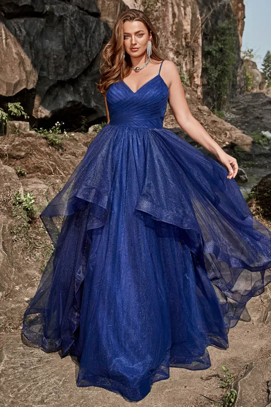 A Line Spaghetti Straps Navy Plus Size Prom Dress sold by Zapaka