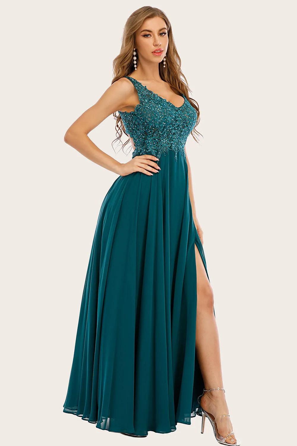 Turquoise Chiffon Long Prom Dress with Beading sold by Zapaka product image thumbnail 4