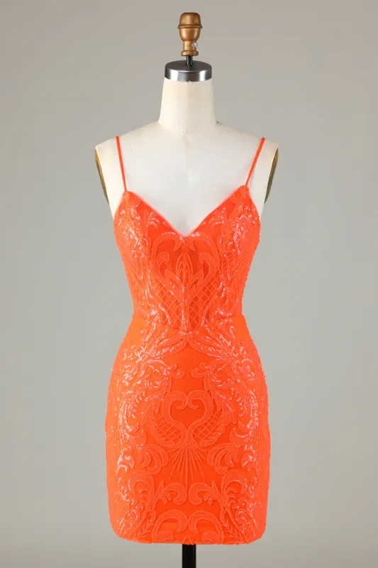 Sparkly Sequins Tight Orange Homecoming Dress sold by Zapaka