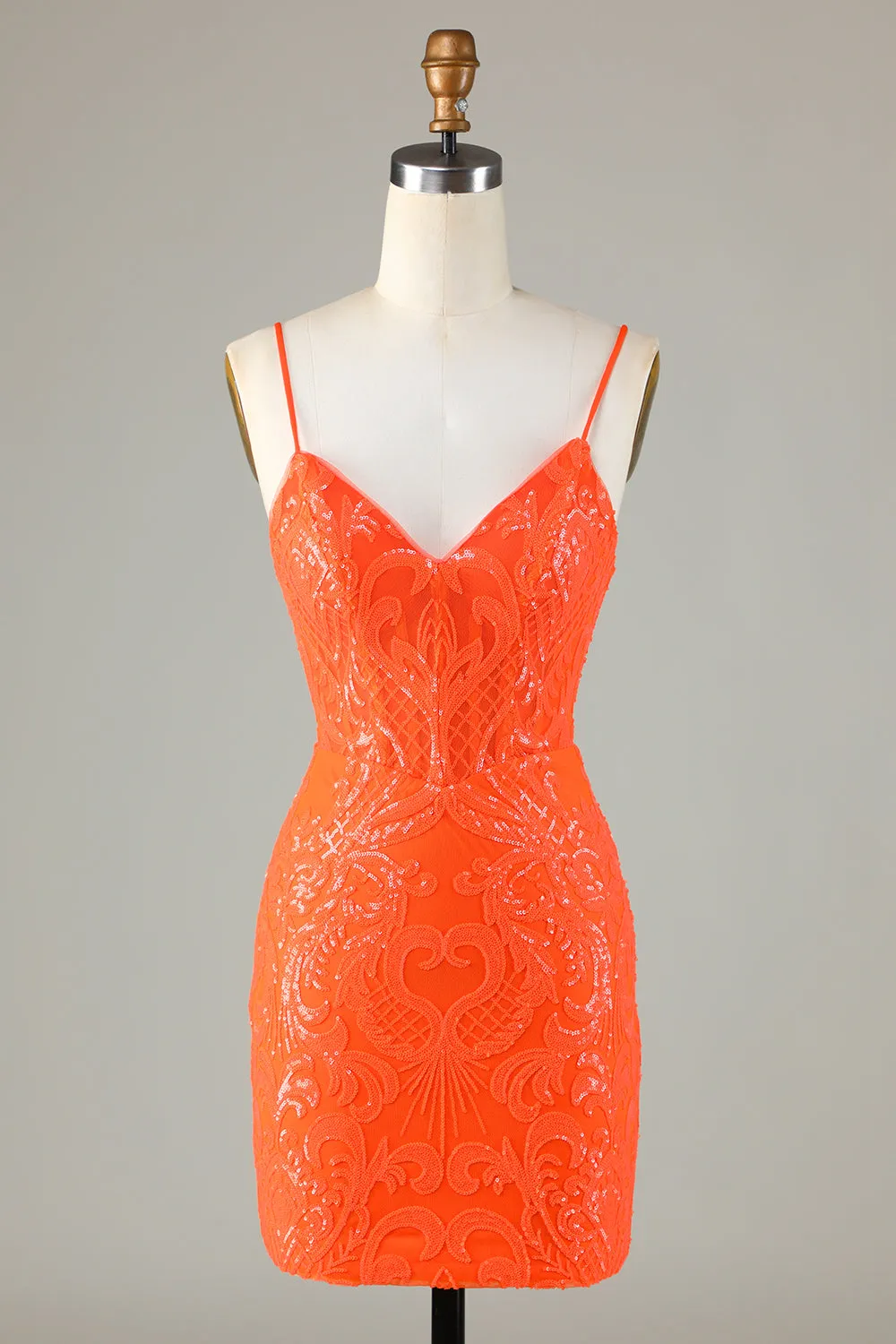 Sparkly Sequins Tight Orange Homecoming Dress sold by Zapaka