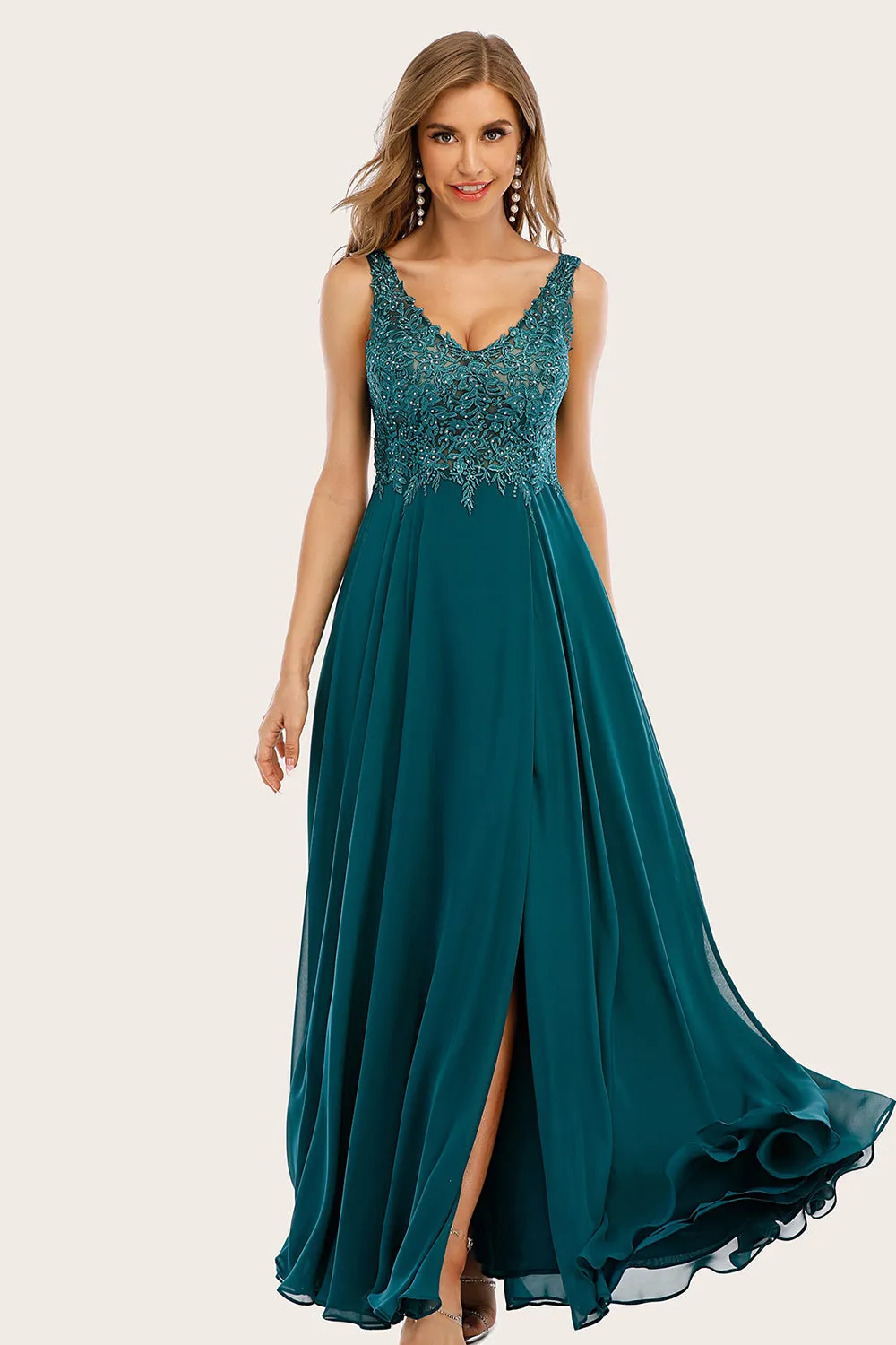 Turquoise Chiffon Long Prom Dress with Beading sold by Zapaka product image thumbnail 5