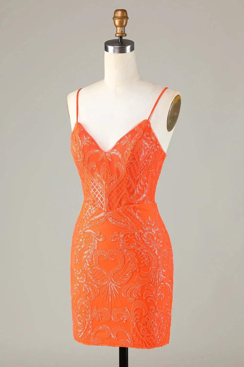 Sparkly Sequins Tight Orange Homecoming Dress sold by Zapaka product image thumbnail 4