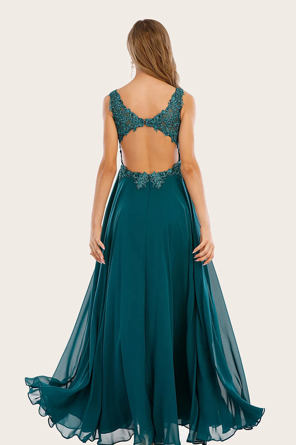 Turquoise Chiffon Long Prom Dress with Beading sold by Zapaka product image thumbnail 2