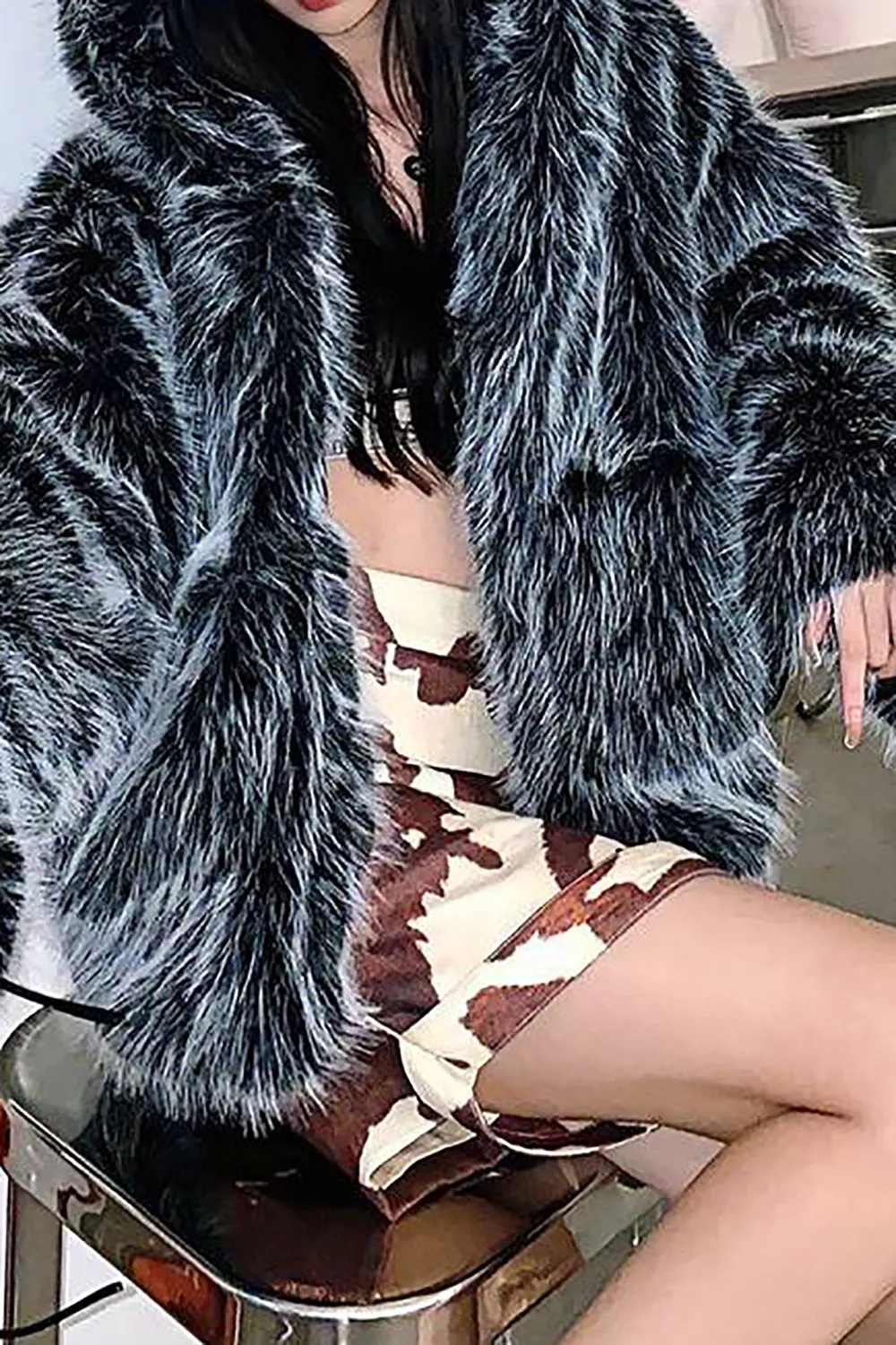 Black Hooded Festival Faux Fur Shearling Coat sold by Zapaka product image thumbnail 4