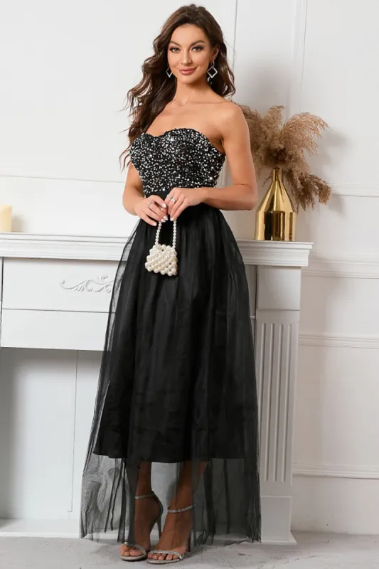 Sparkly Sweetheart Black Prom Dress with Sequins sold by Zapaka