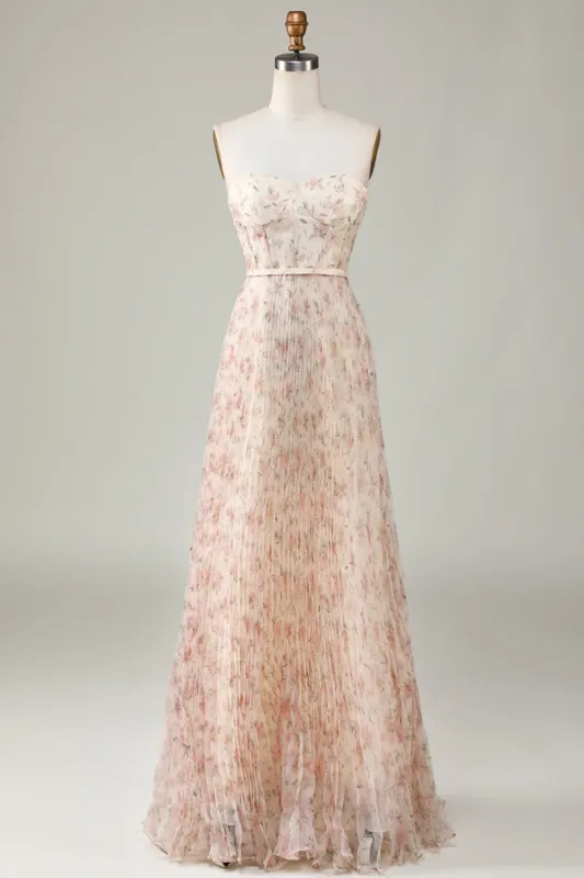 A-Line Sweetheart Champagne Flower Bridesmaid Dress sold by Zapaka