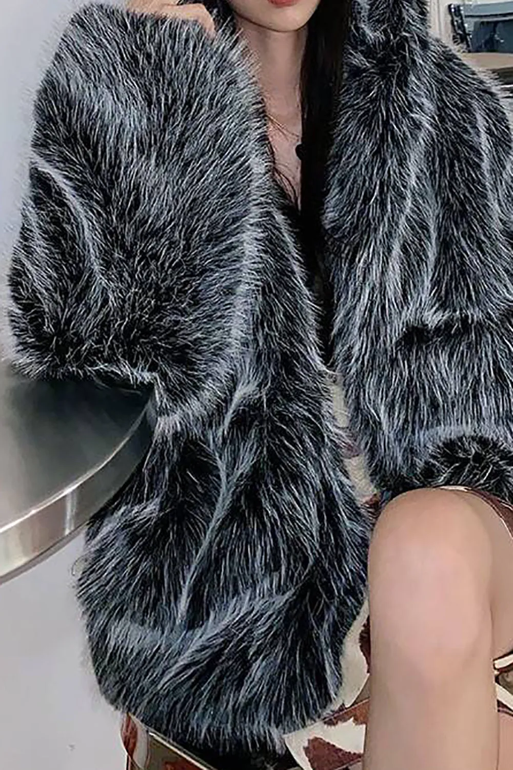 Black Hooded Festival Faux Fur Shearling Coat sold by Zapaka product image thumbnail 2