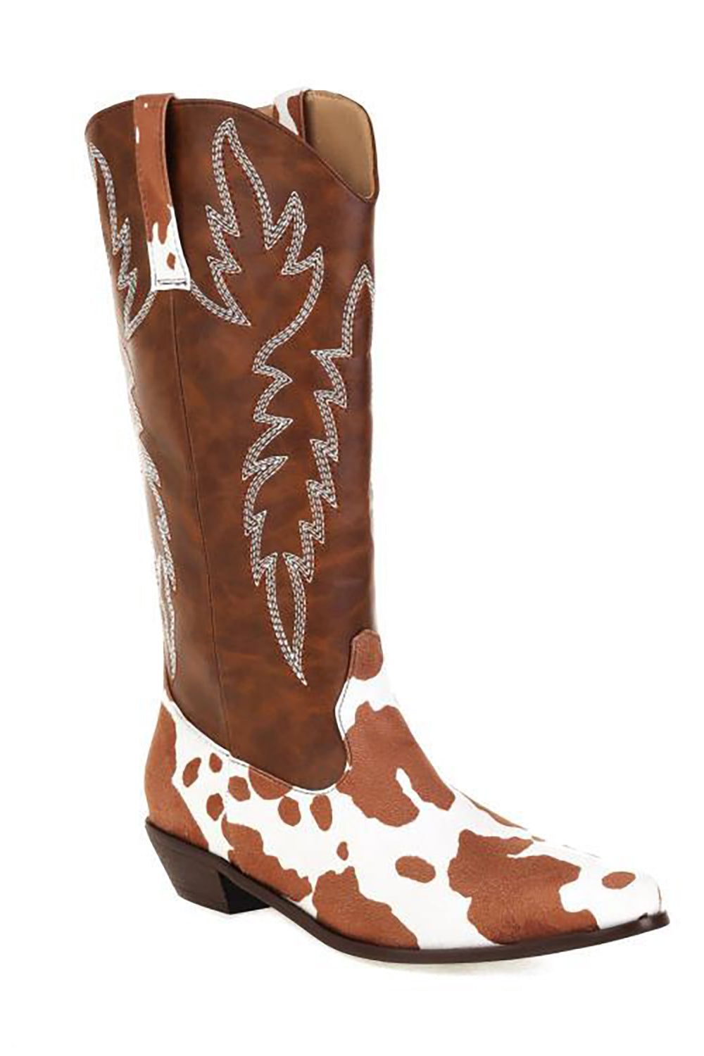 Brown Leopard Chunky Heel High Cowboy Boots sold by Zapaka