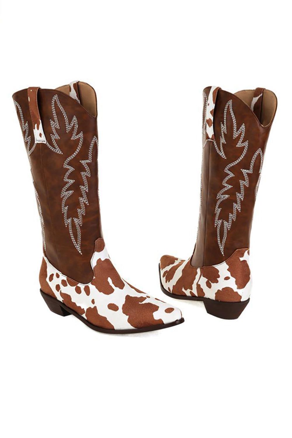 Brown Leopard Chunky Heel High Cowboy Boots sold by Zapaka product image thumbnail 2