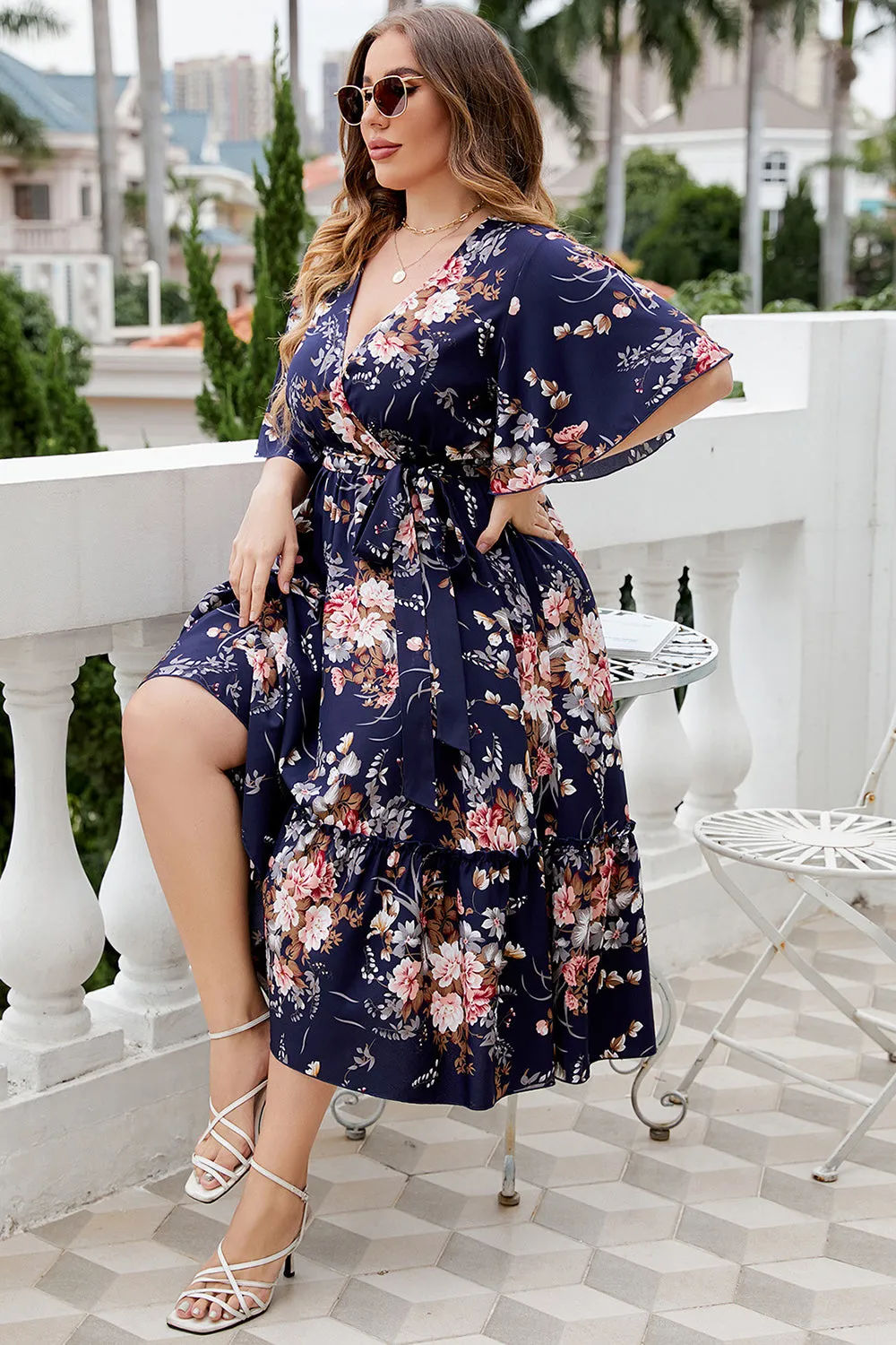 Plus Size V Neck Navy Summer Dress With Short Sleeves sold by Zapaka product image thumbnail 5