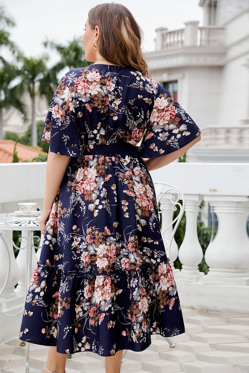 Plus Size V Neck Navy Summer Dress With Short Sleeves sold by Zapaka product image thumbnail 2