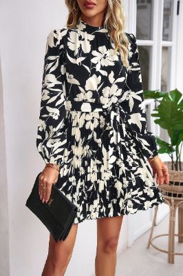 Black Long Sleeves Printed A Line Work Dress sold by Zapaka