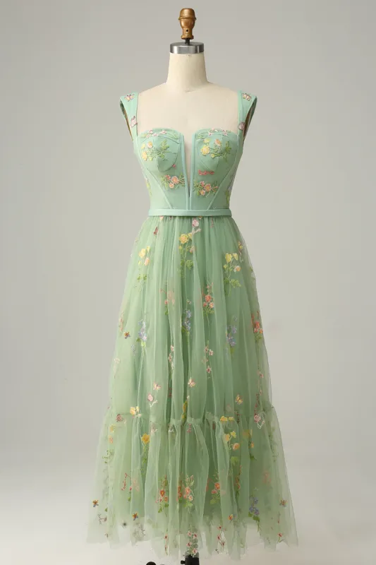 A Line Sweetheart Green Long Prom Dress with Embroidery sold by Zapaka