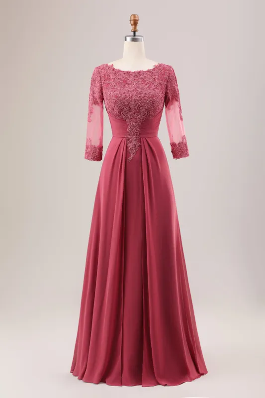 Terracotta A Line Scoop Neck Chiffon Mother of Bride Dress with Appliques sold by Zapaka