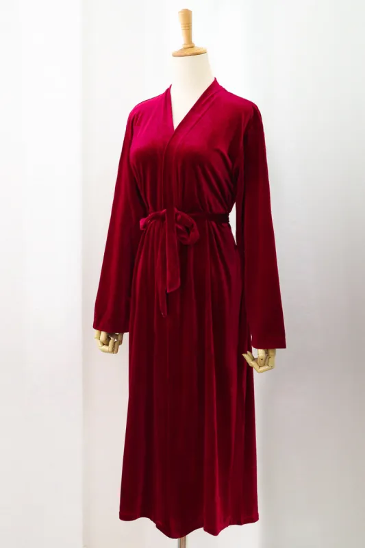 Burgundy Velvet Bride and Bridesmaid Tea Length Robe sold by Zapaka