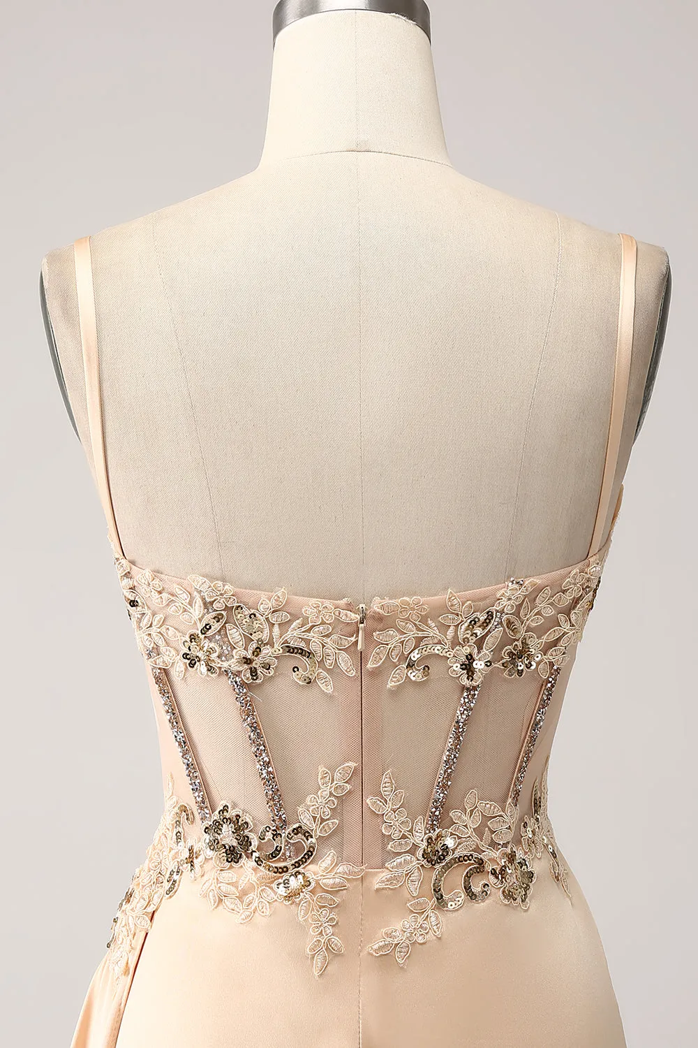 Elegant Champagne Mermaid Pleated Satin Prom Dress With Appliques sold by Zapaka product image thumbnail 5