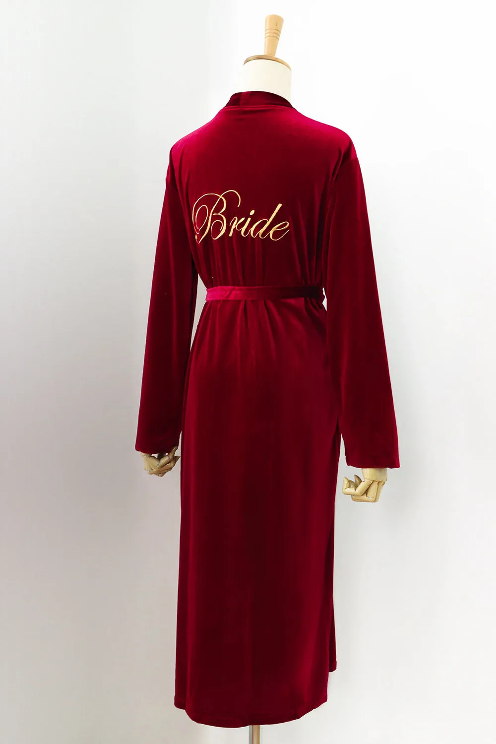 Burgundy Velvet Bride and Bridesmaid Tea Length Robe sold by Zapaka product image thumbnail 2