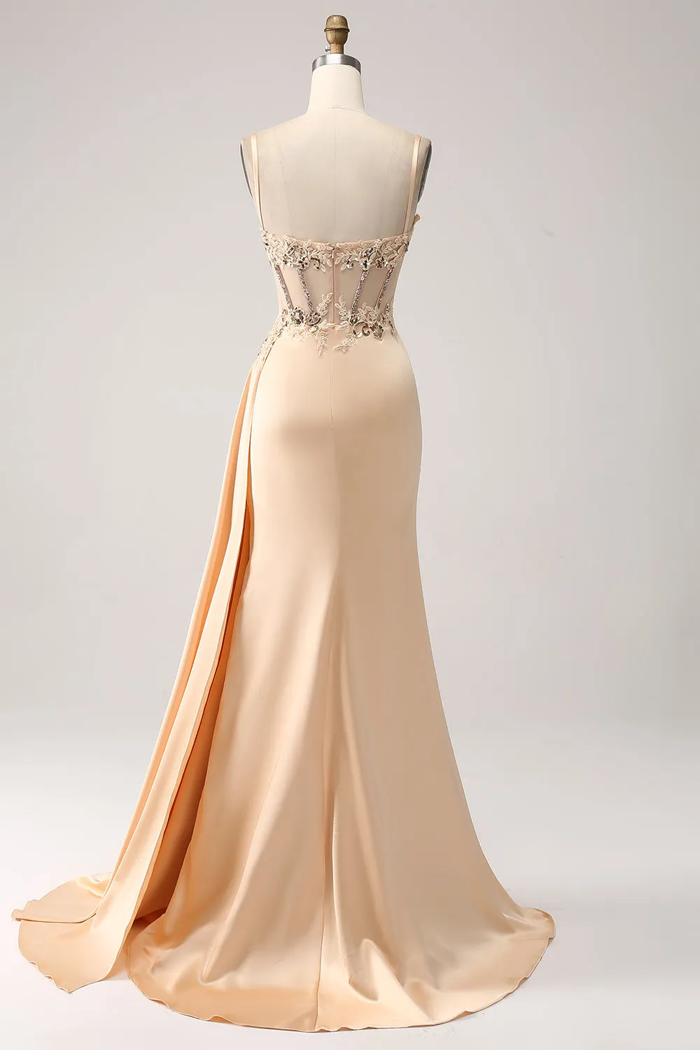 Elegant Champagne Mermaid Pleated Satin Prom Dress With Appliques sold by Zapaka product image thumbnail 2