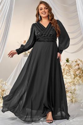 Black Plus Size Black Mother of the Bride Dress with Long Sleeves sold by Zapaka