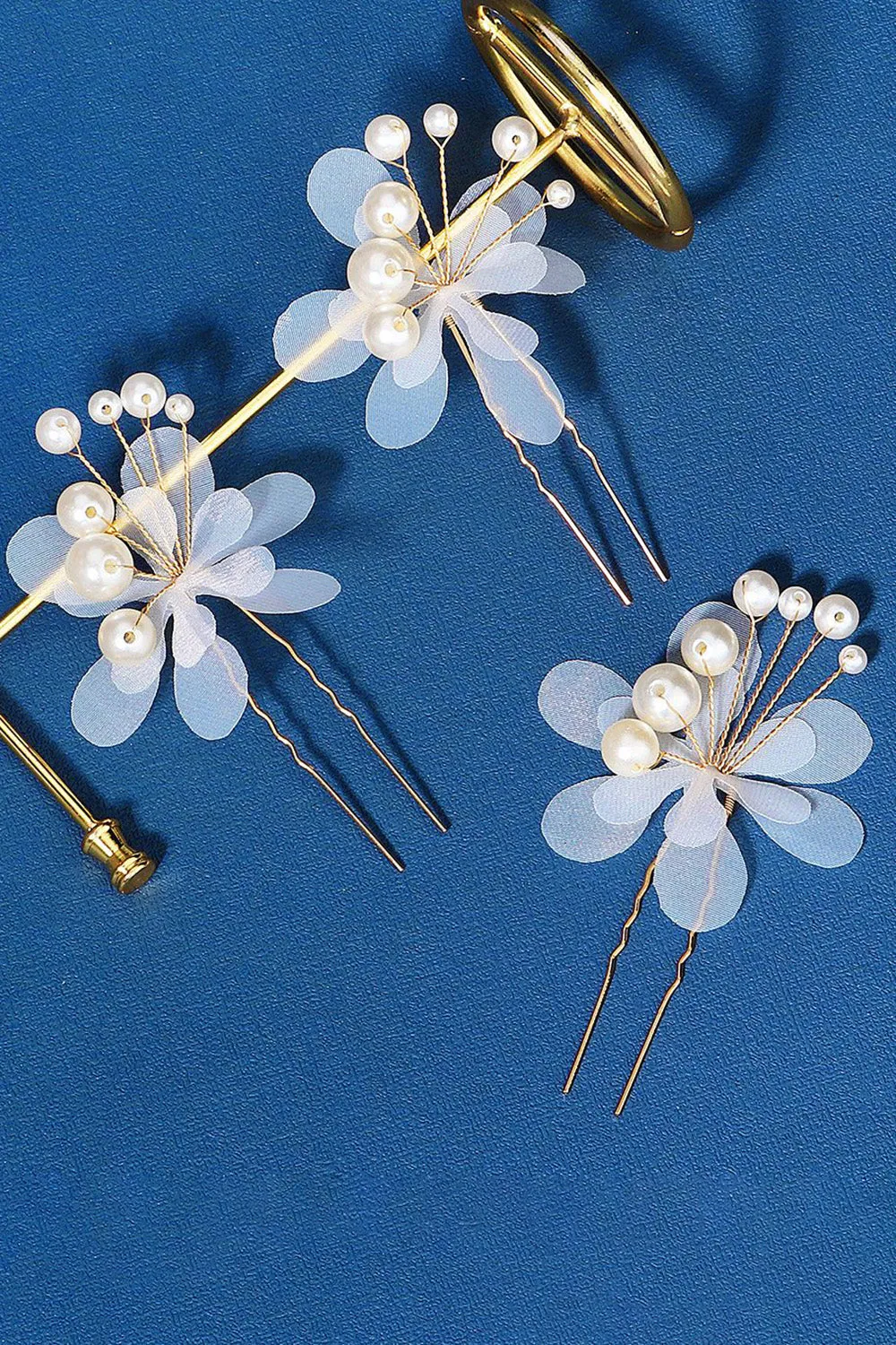 Pearl Three Pieces Handmade Flower Bridal Hair Clip sold by Zapaka product image thumbnail 2