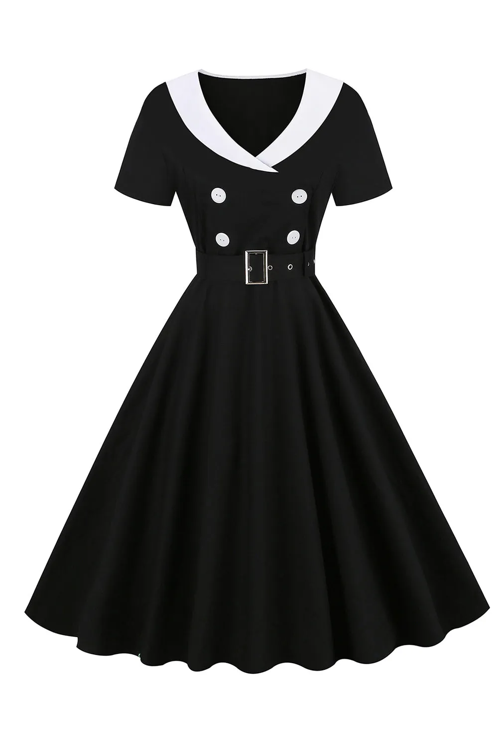 Black 1950s Swing Dress with Belt sold by Zapaka