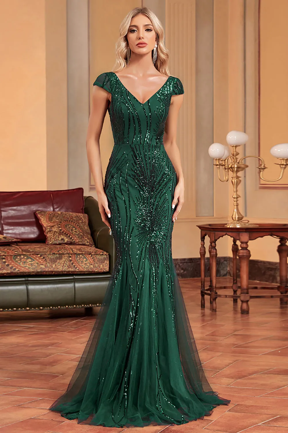 Mermaid Dark Green Long Prom Dress sold by Zapaka