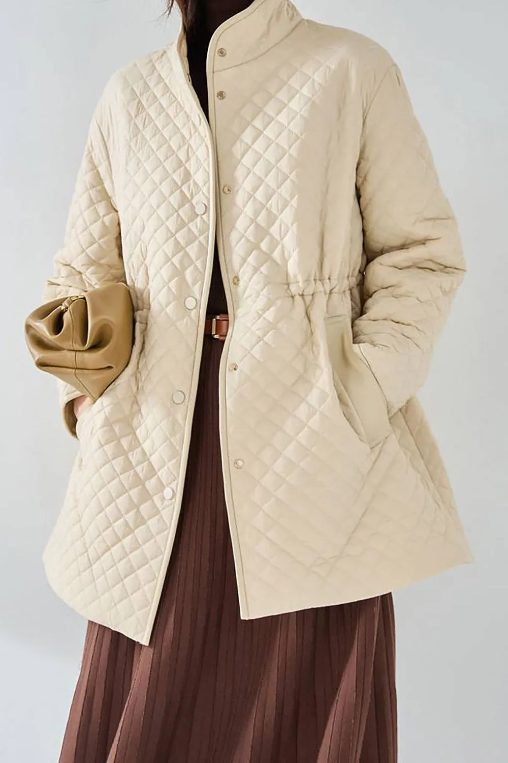 Black Button Lightweight Quilted Puffer Jacket sold by Zapaka product image thumbnail 5